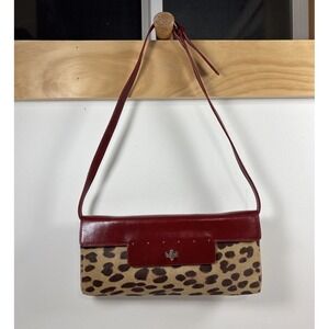 VTG Monsac Original Shoulder Bag Leopard Print Haircalf Red Leather Twist Lock